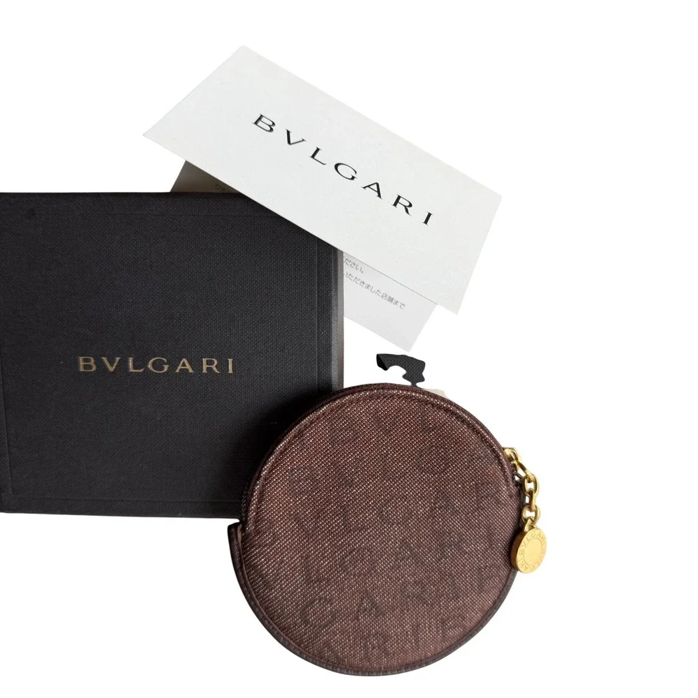 Bvlgari Logo Round Coin Pouch Luxury Accessory OS Vintage Brown